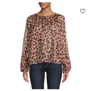 Tanya Taylor Elaine Pink and Black Floral Blouse Linen And Silk NWOT